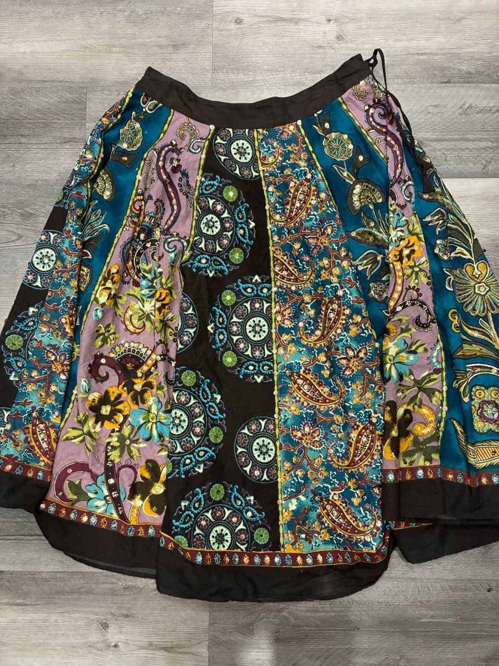 Whimsical fairy style maxi skirt with multi color & paisley print size XL